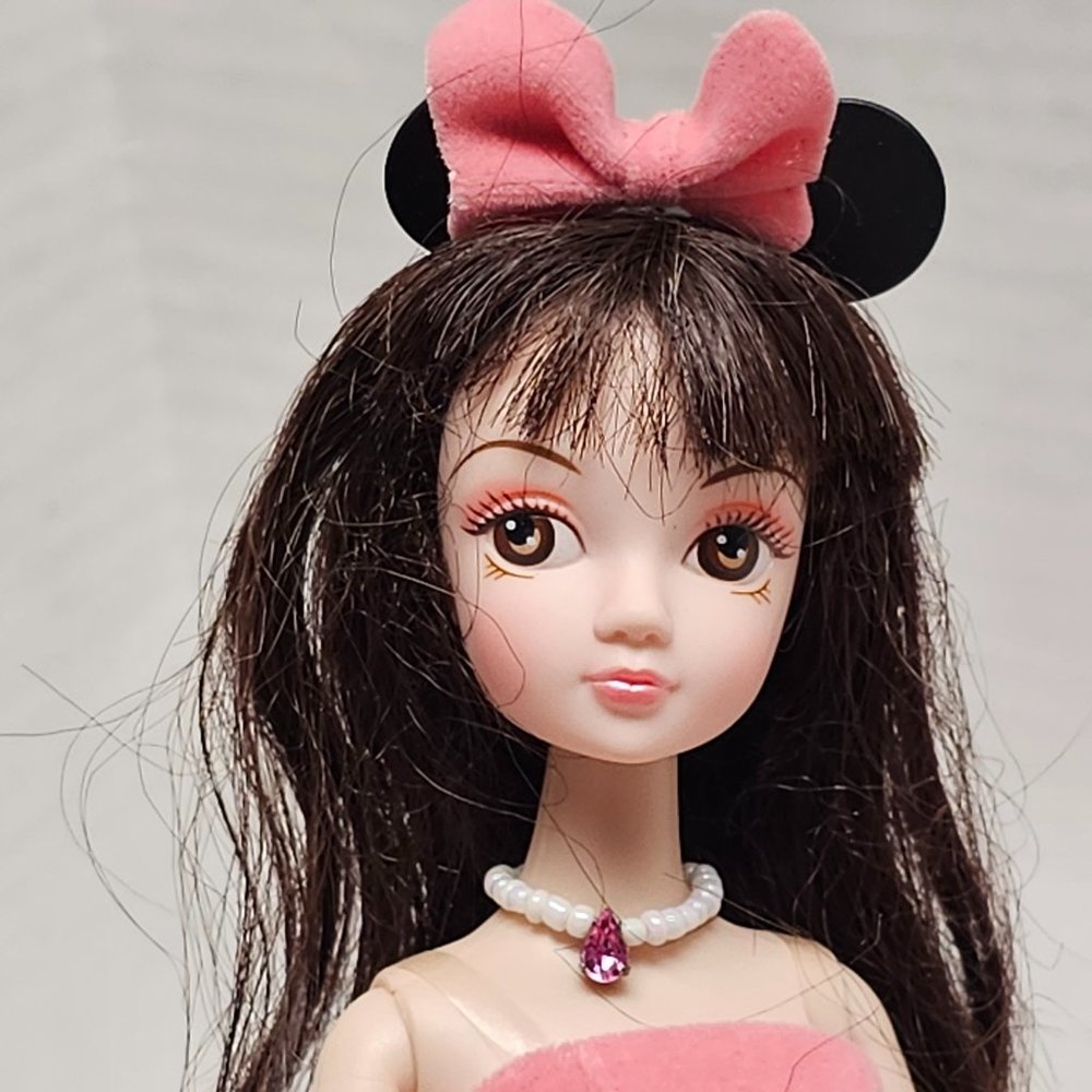 Pink Cuerpo Kurhn Mickey Minnie Mouse Doll Pink Dress Pearl Necklace Fashion